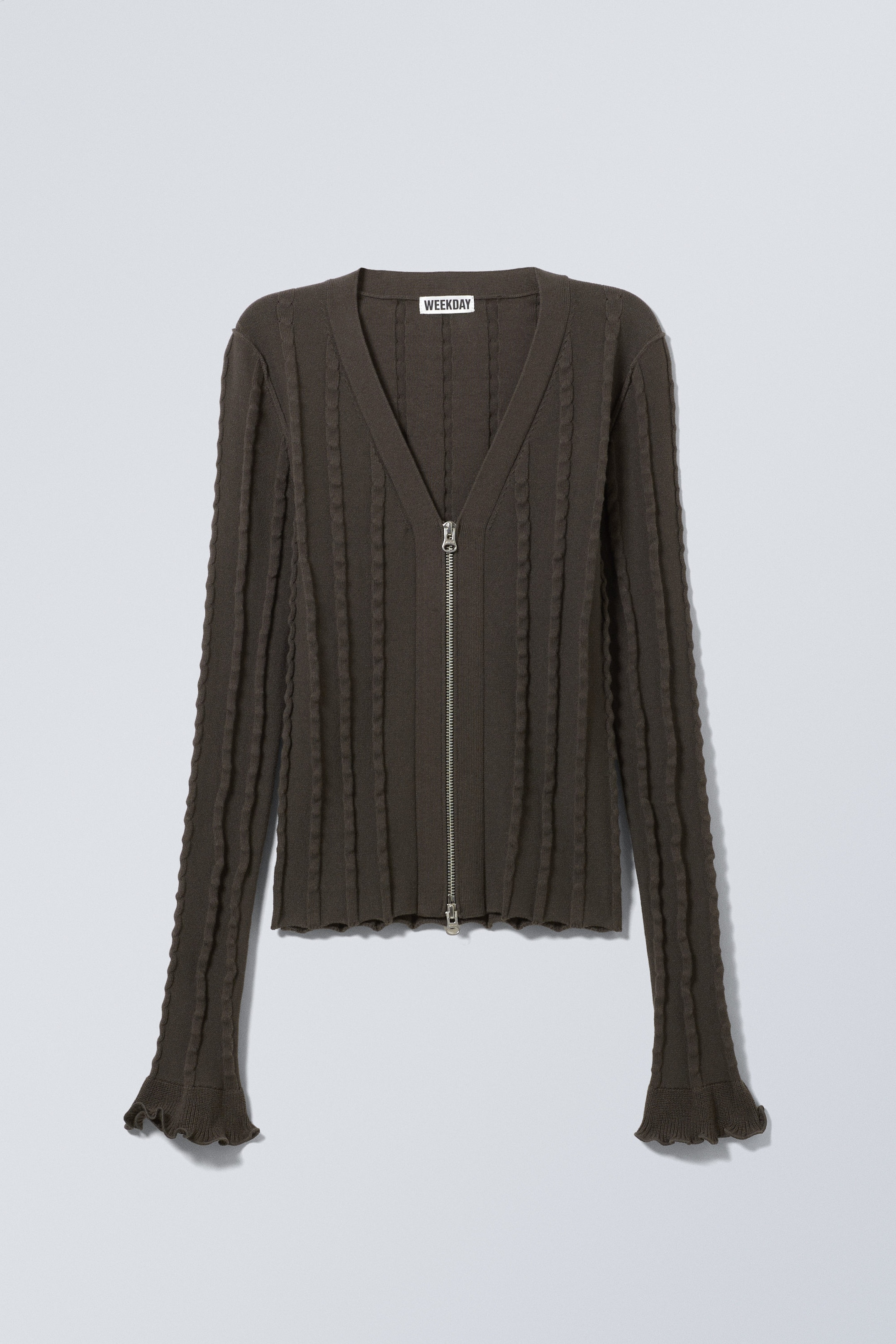 Dunkelgrau - Strukturierter Zip-Cardigan - 1