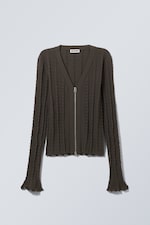 Dunkelgrau - Strukturierter Zip-Cardigan - 0