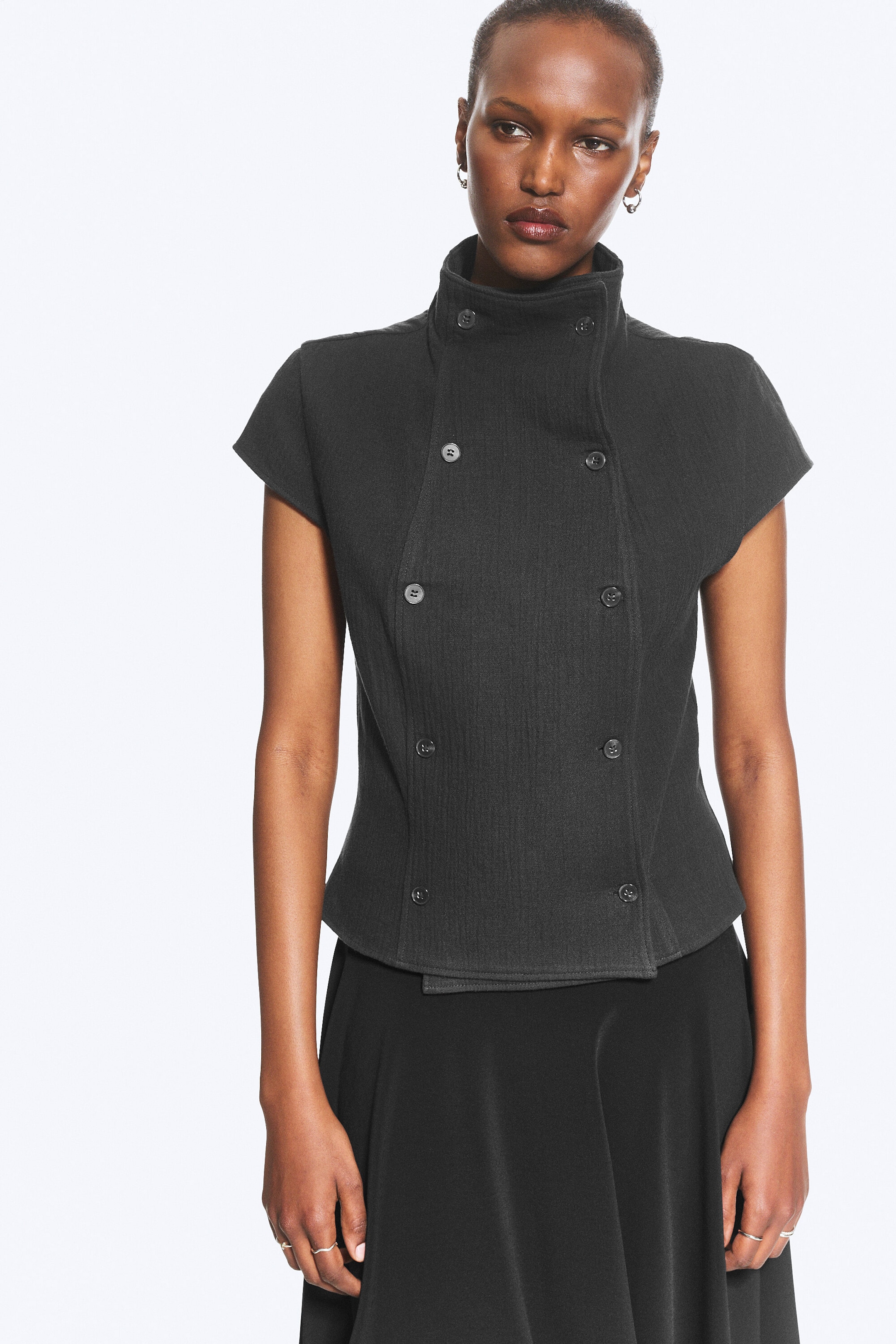 Dark Grey - Double Breasted Cotton Top - 1