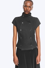 Dark Grey - Double Breasted Cotton Top - 0