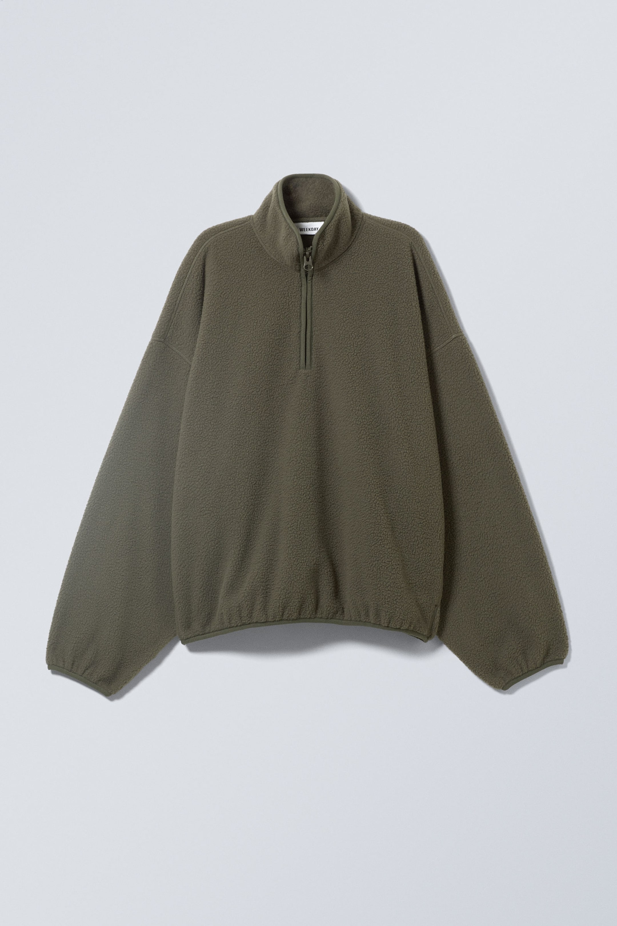 Mörk khakigrön - Oversized fleece-tröja med halv dragkedja - 1