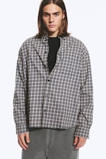Checked Dark Grey - Long-sleeved flannel buttoned shirt - 0