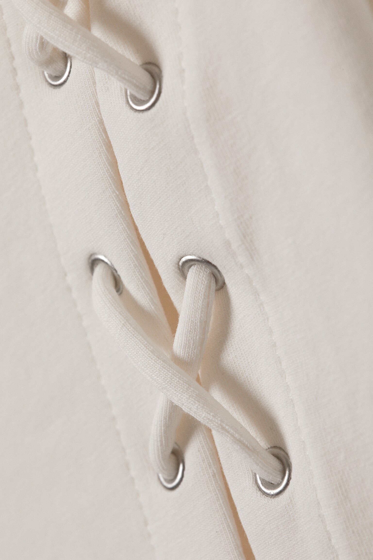 Sleeveless Lacing Boat-Neck Eyelet Top - White/Black - 2