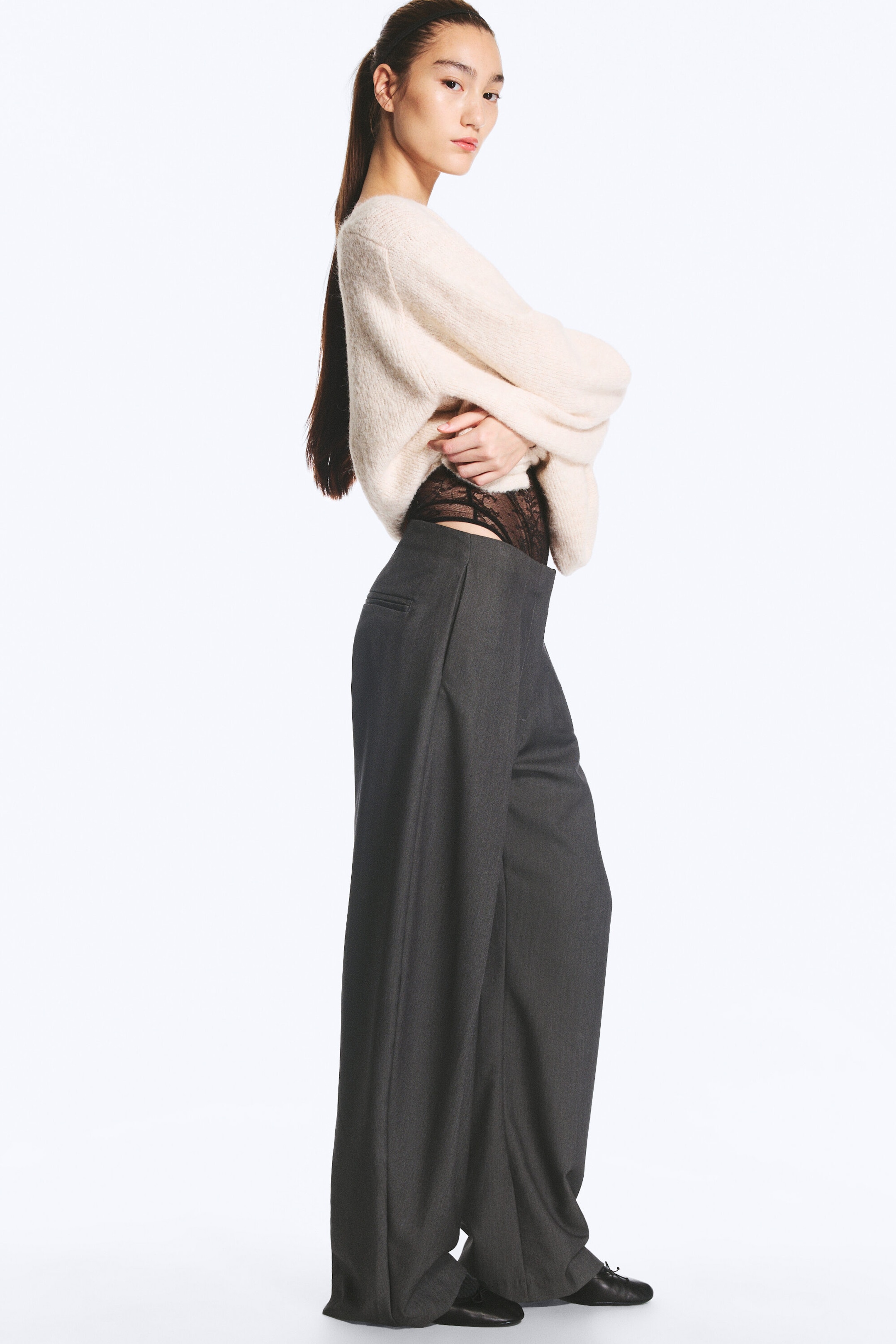 Dark Grey Melange - Low rise balloon trousers - 5