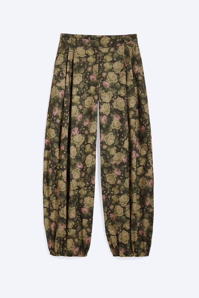 Ballonbroek met lage taille - Kakigroen - Bloemenprint/Donkerbruin/Roestbruin - 1