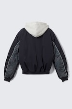Dark Navy Blue - Loose Hooded Bomber Jacket - 9