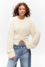 Weiß - Flauschiger Strickpullover - 0