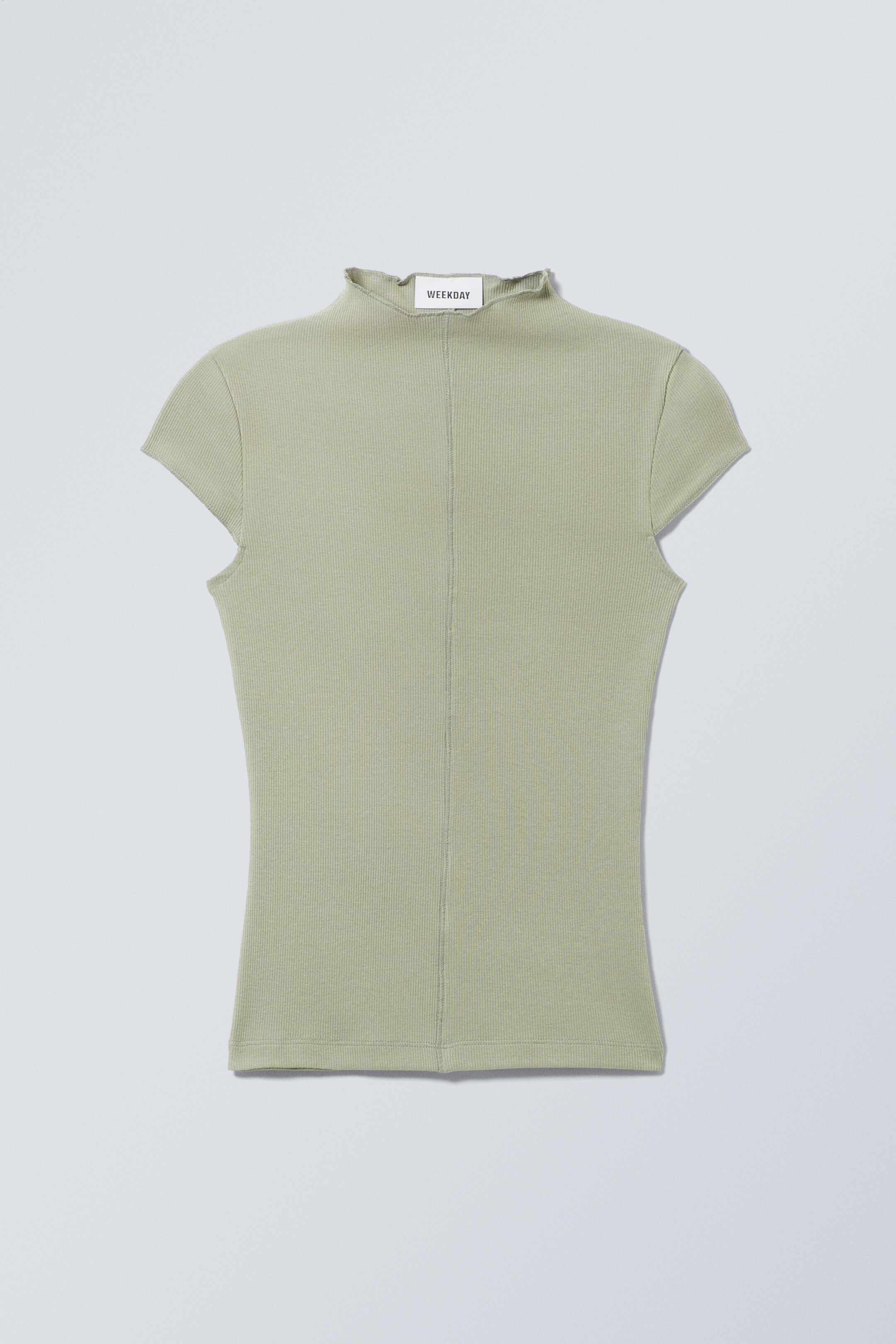Visa större bild: Ribbad Mock Neck T-shirt - Dimmig khakigrön - DAM | H&M SE 1