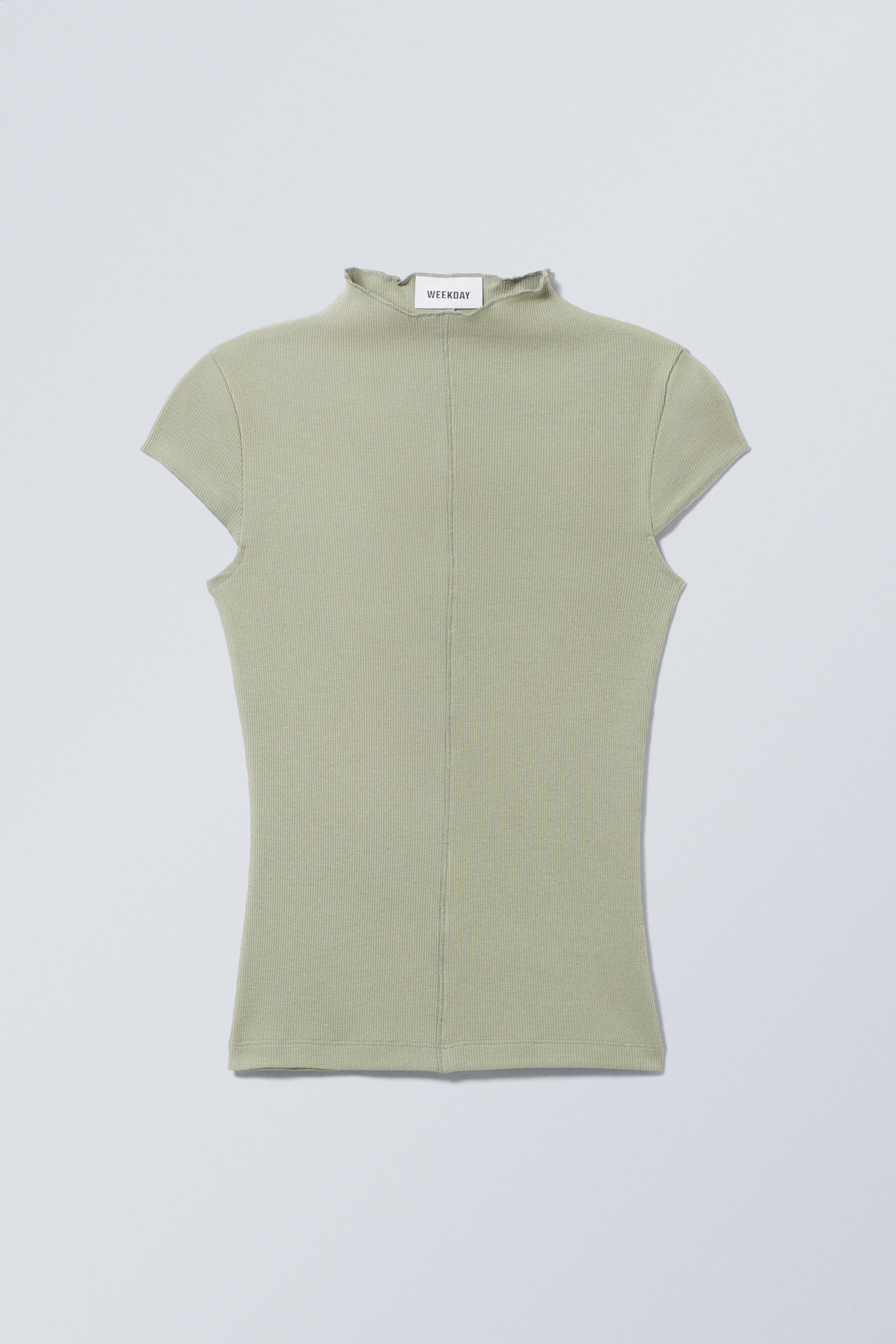 Dimmig khakigrön - Ribbad Mock Neck T-shirt - 0