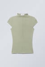 Dimmig khakigrön - Ribbad Mock Neck T-shirt - 0