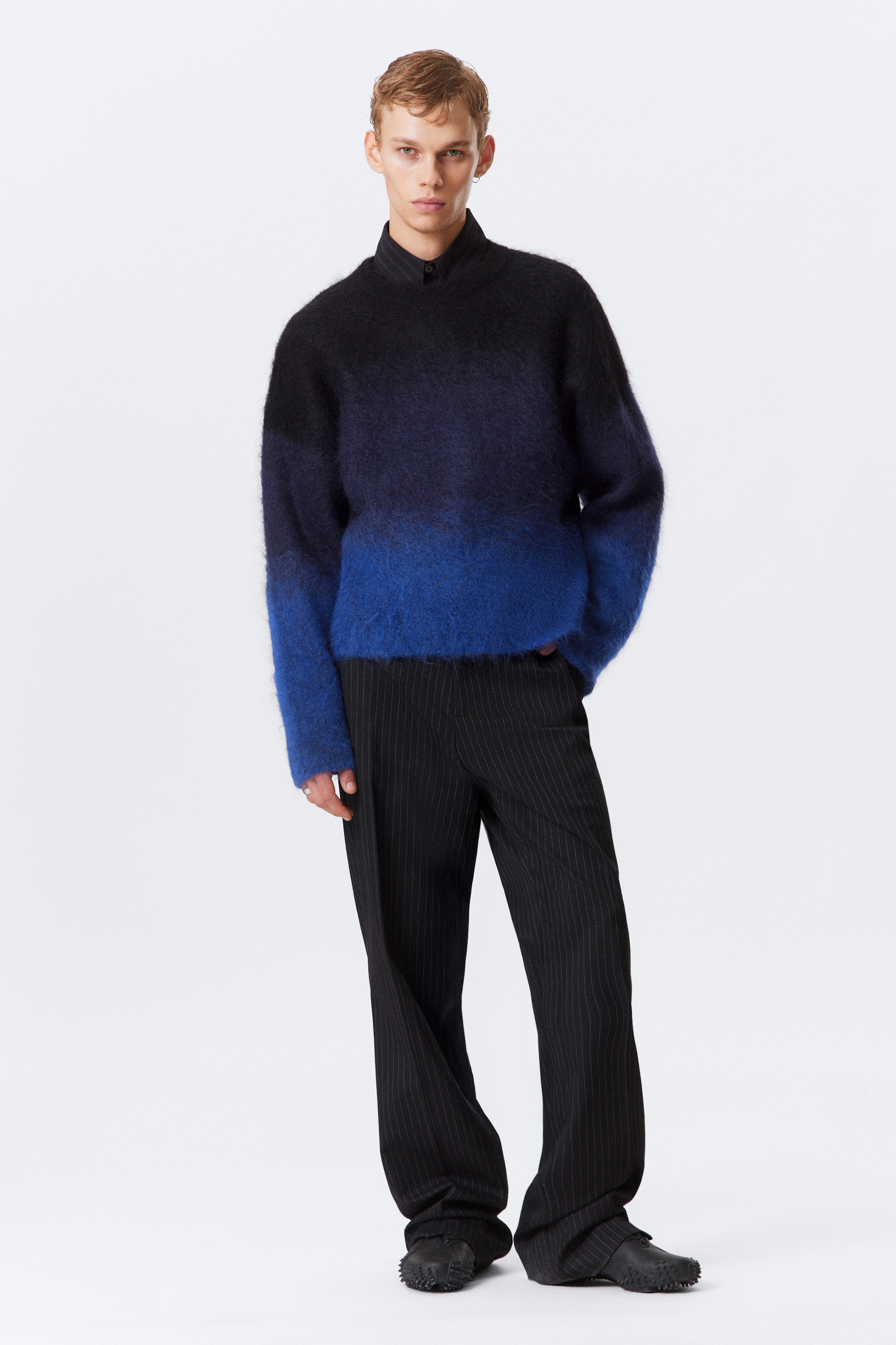 Black/Blue Fade - Faded Mohair-Blend Sweater - 2
