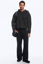 Schwarz - Weite Sweatpants mit mittlerem Bund und Waschung - 0