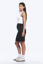 Tuned Black - Svart - Curve High Waisted Wide Leg Denim Shorts - 2