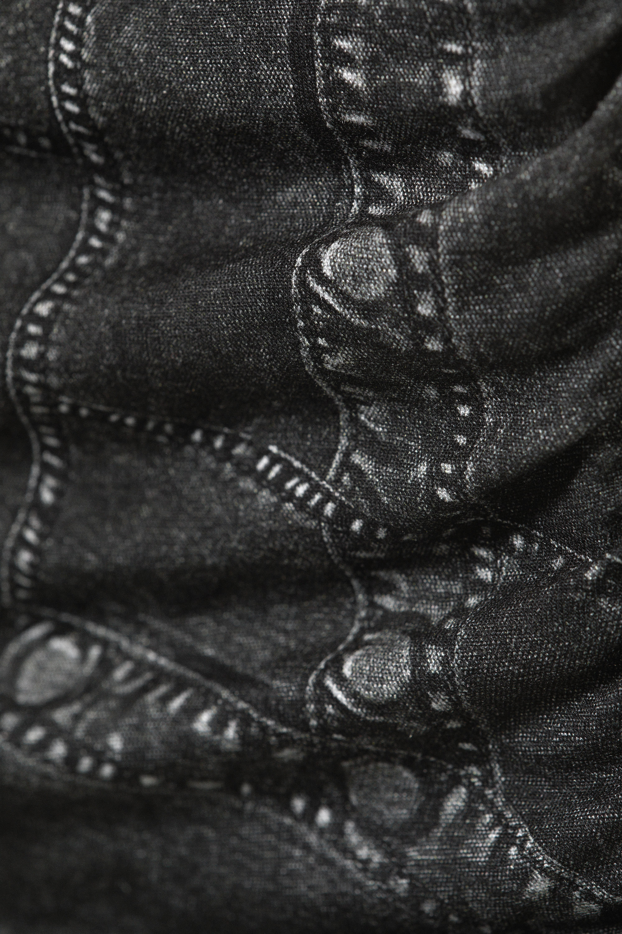 Black - Denim Print - Printed Open-Back Halterneck Top - 3