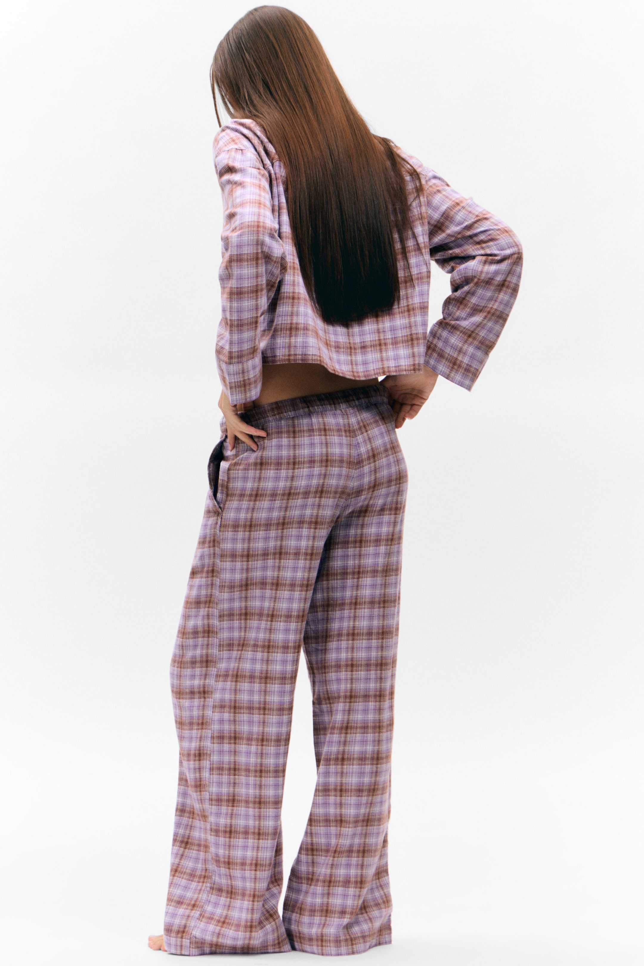 Lila kariert - Flanell-Pyjamahose - 2