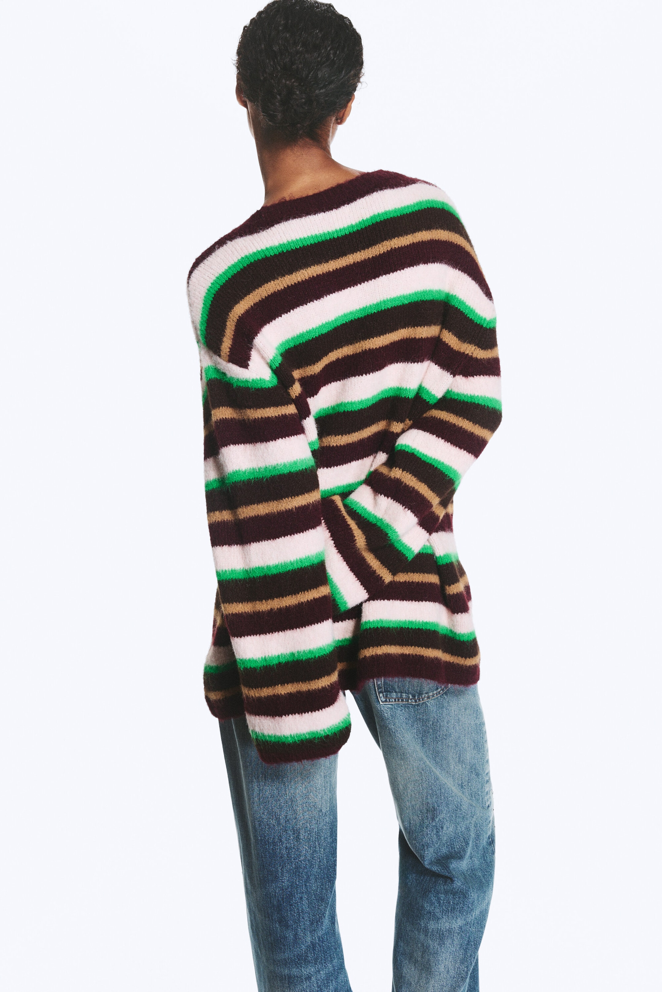 Plomme/Grønn/Beige Stripe - Myk strikket cardigan med V-hals - 2