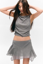 Grå - Strass - Asymmetrisk minikjol med strass - 0