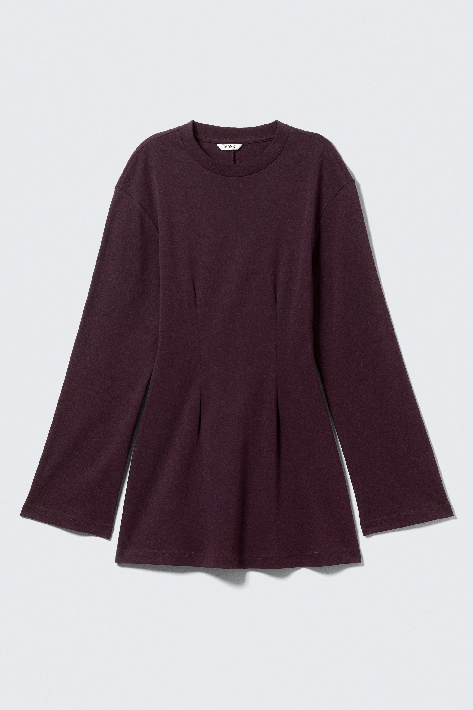 Mini-robe en coton à manches longues - Prune/Noir/Noir rayé