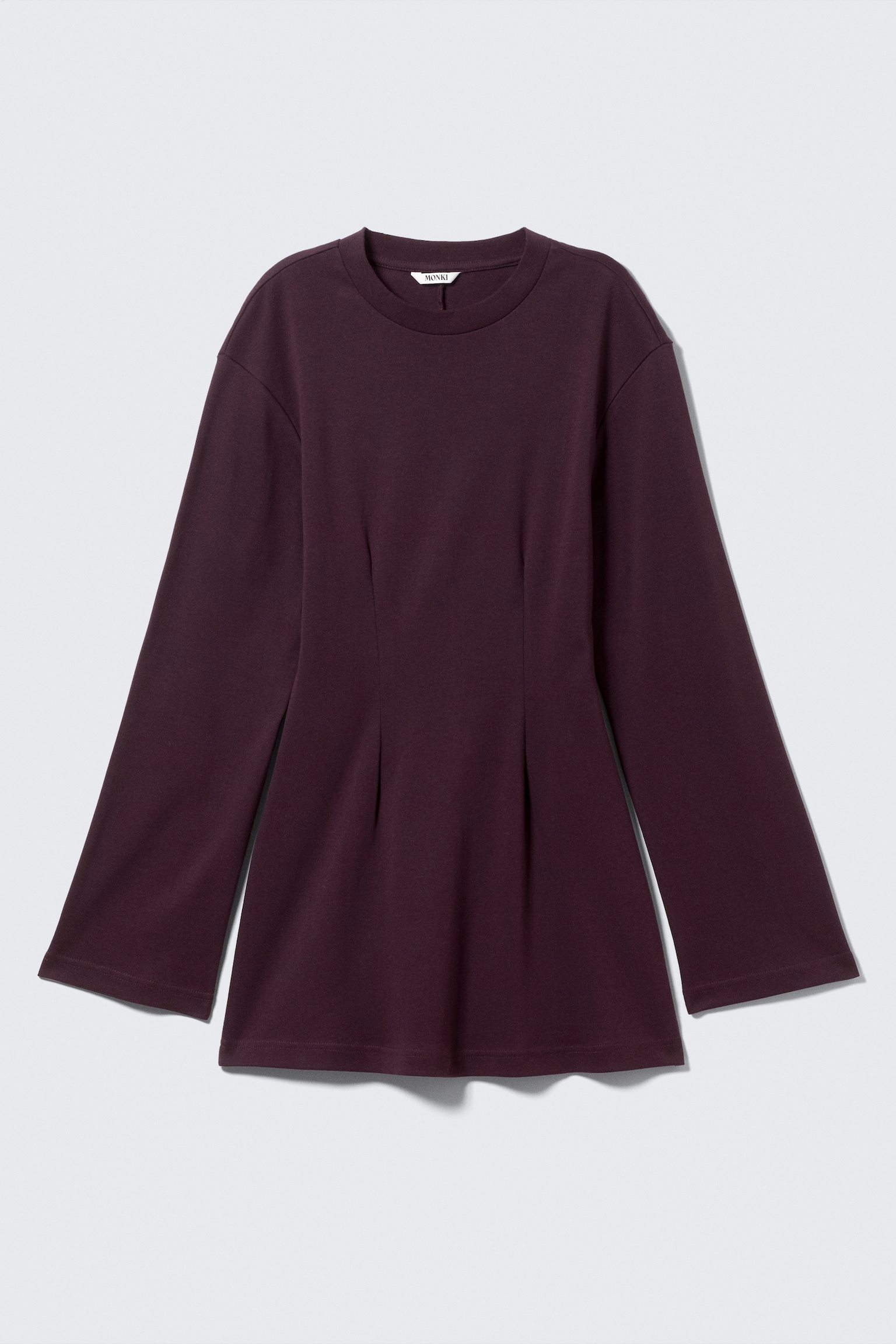 Long-Sleeved Cotton Mini Dress - Dark Plum/Black/Striped Black - 2