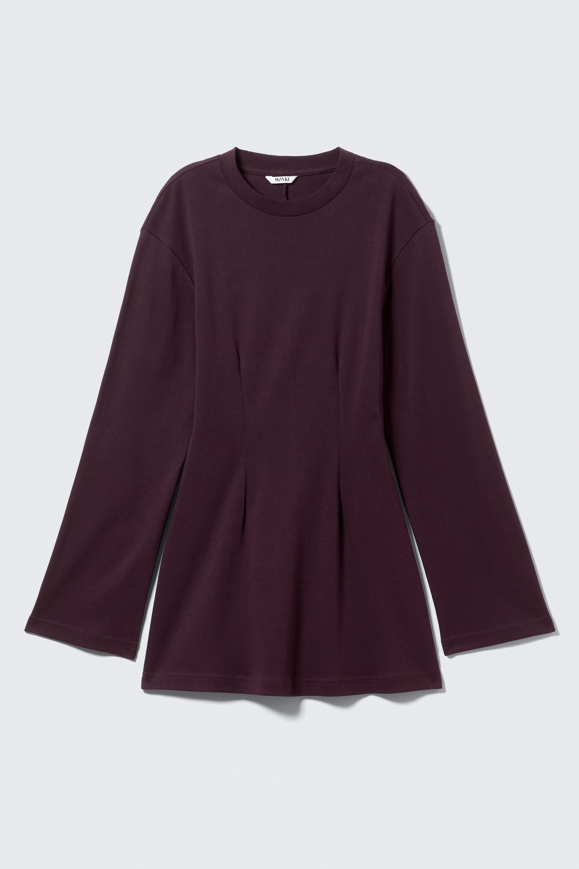 Dark Plum - Long-SleevedCottonMiniDress - 1