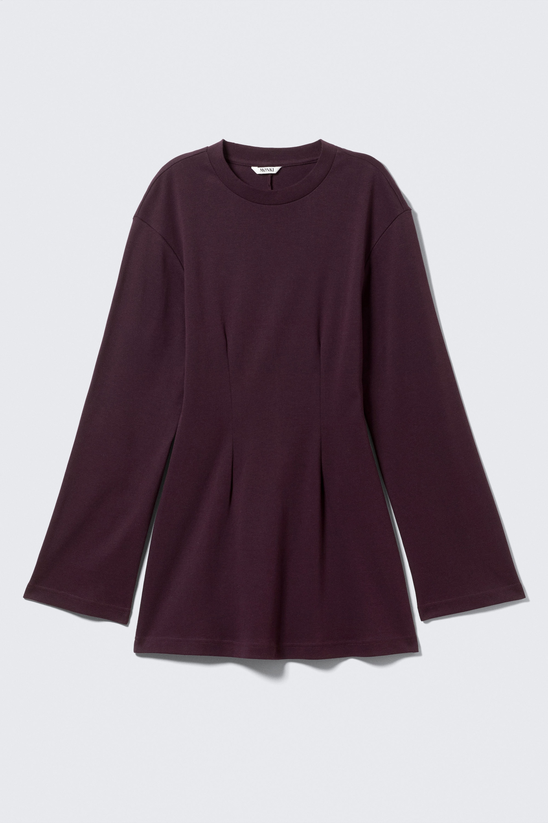 Dark Plum - Long-Sleeved Cotton Mini Dress - 3