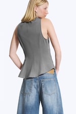 Dusty Grey Pinstripe - Asymmetric Sleeveless Suiting Top - 3
