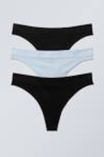 Schwarz & Hellblau - 3er-Pack Nahtlose Tangas Cat Soft mit hoher Taille - 0