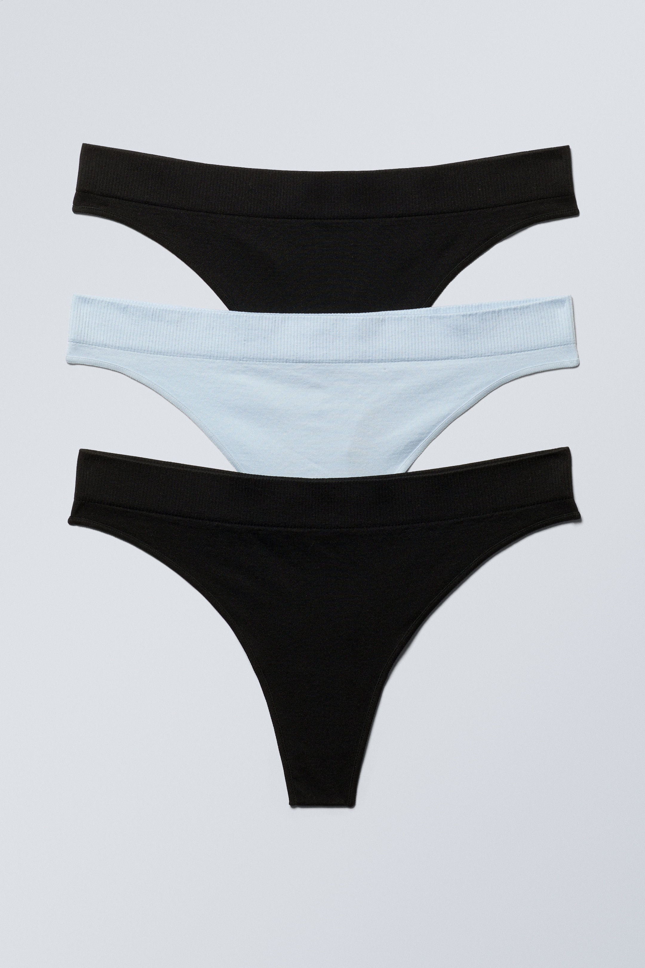 Black & Light Blue - 3-pack Cat Soft Seamless High Rise Thongs - 0