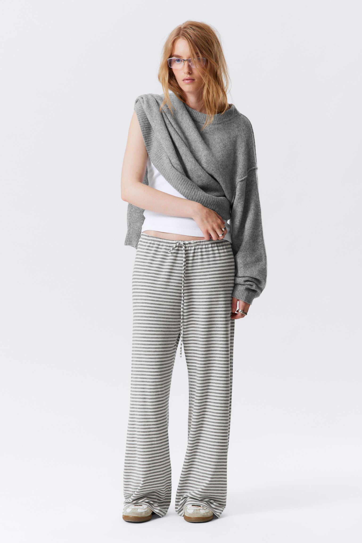 Wide-Leg Pull-On Lyocell Trousers - Grey & White Stripes/Grey Melange/Black & Grey Stripes