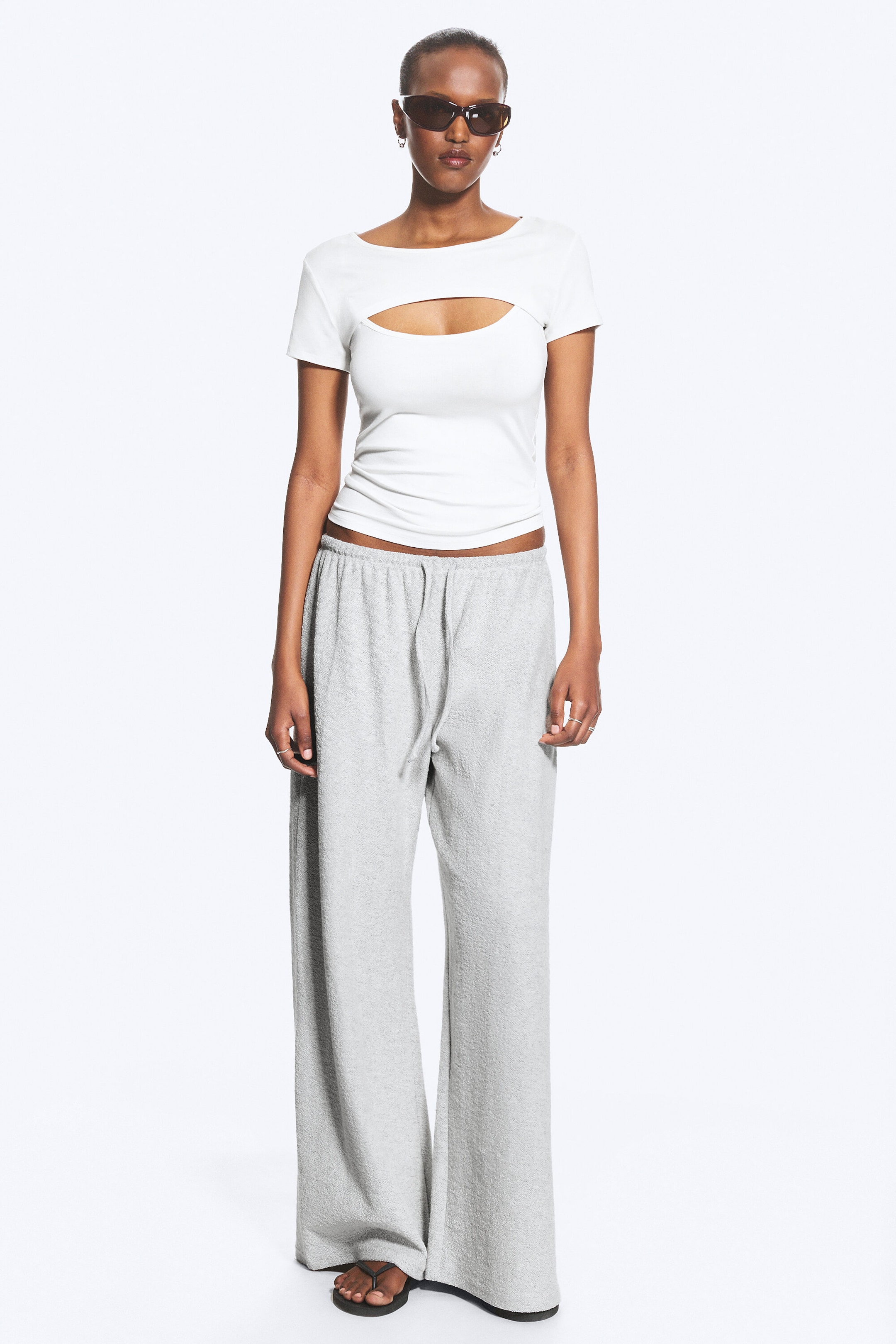 Ljus Gråmelerad - Vända Terry-byxor - 1