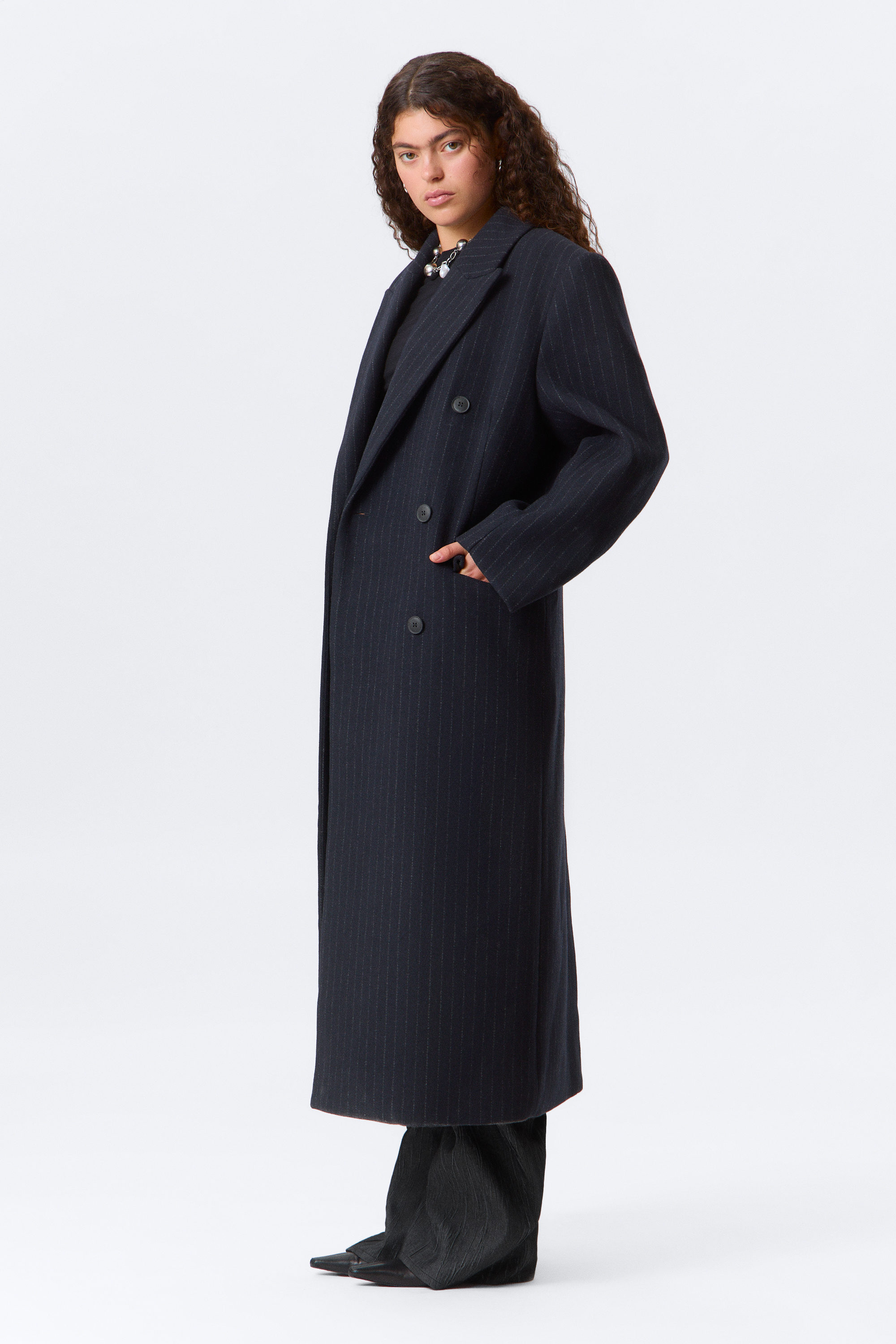 Dark Blue - Pinstripe - Logan Double-Breasted Wool-Blend Coat - 4