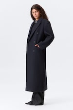 Dark Blue - Pinstripe - Logan Double-Breasted Wool-Blend Coat - 4