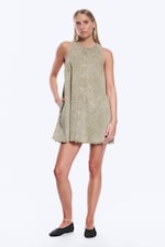 Verwaschenes Khakigrün - Ärmelloses Minikleid aus Baumwoll-Twill - 0