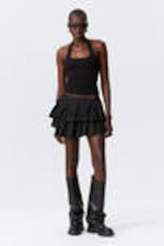 Black - Pleated Layered Mini Skirt - 0