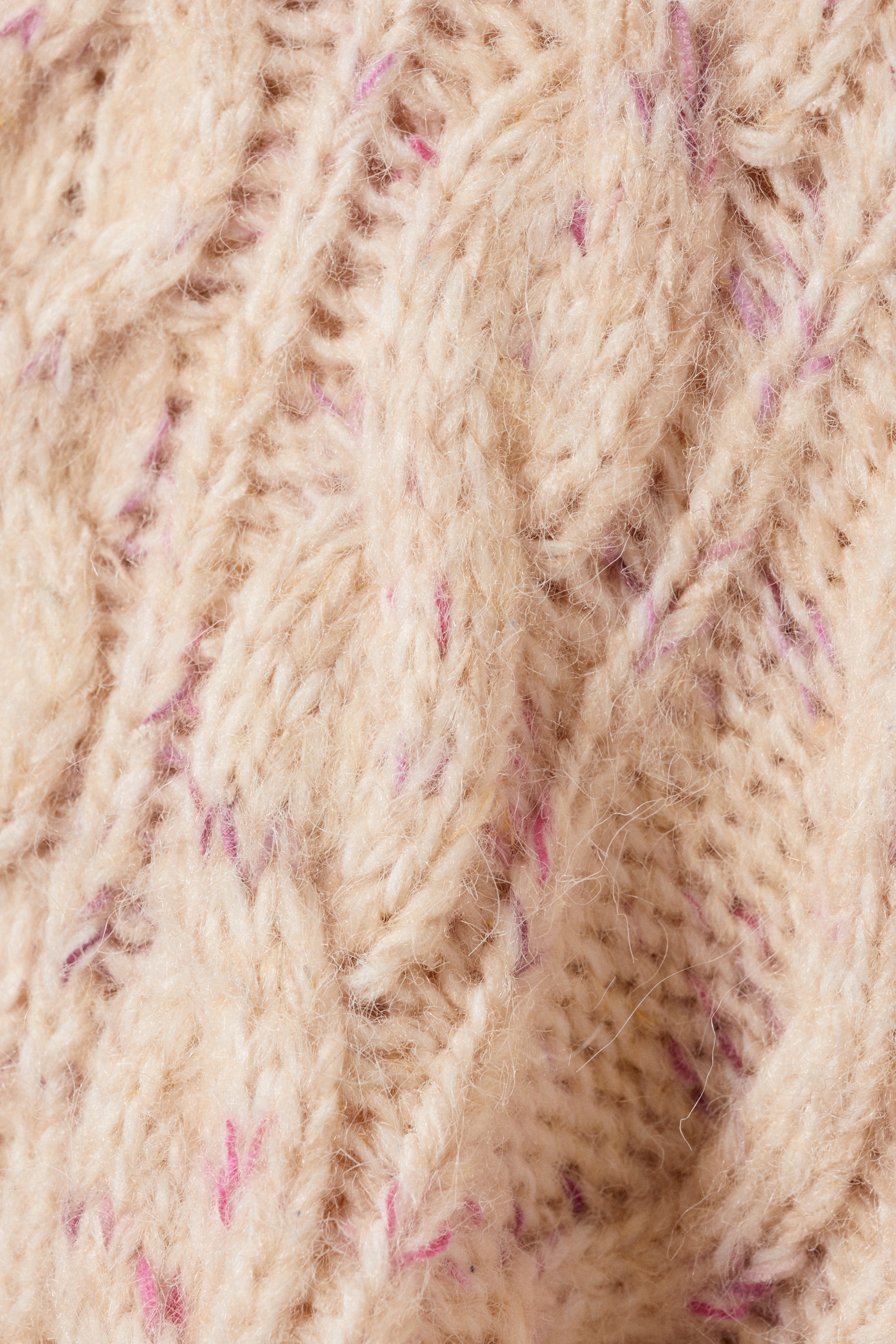 Beige - Pink Neps - Long Cable Knit Textured Sweater - 4
