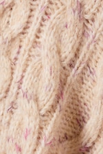 Beige - Pink Neps - Long Cable Knit Textured Sweater - 4