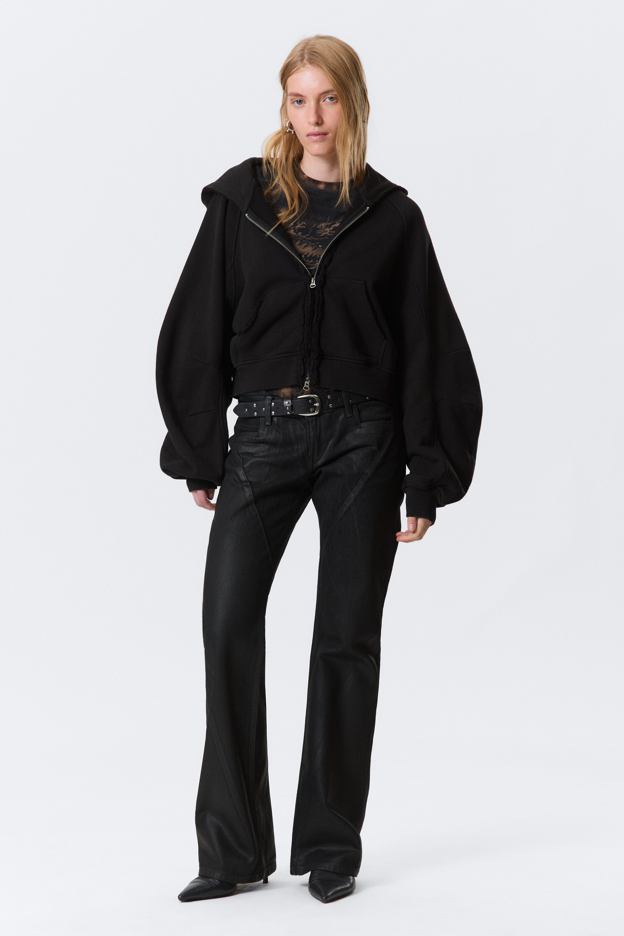 Black Coating - Black - Nova Twist Low Rise Slim Bootcut Leg Jeans - 1