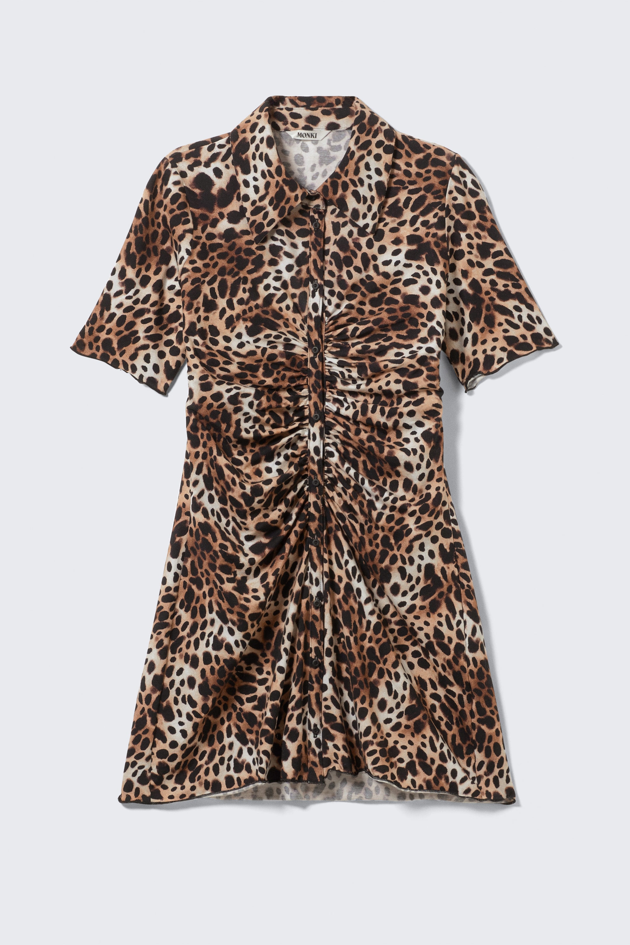 Leopard-print - Short-Sleeved Mini Shirt Dress - 5