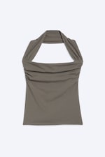 Staubiges Mittelgrau - Neckholder-Top mit quadratischem Ausschnitt - 3
