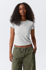 Grey Melange - Slim Short-Sleeved Cotton T-shirt - 0