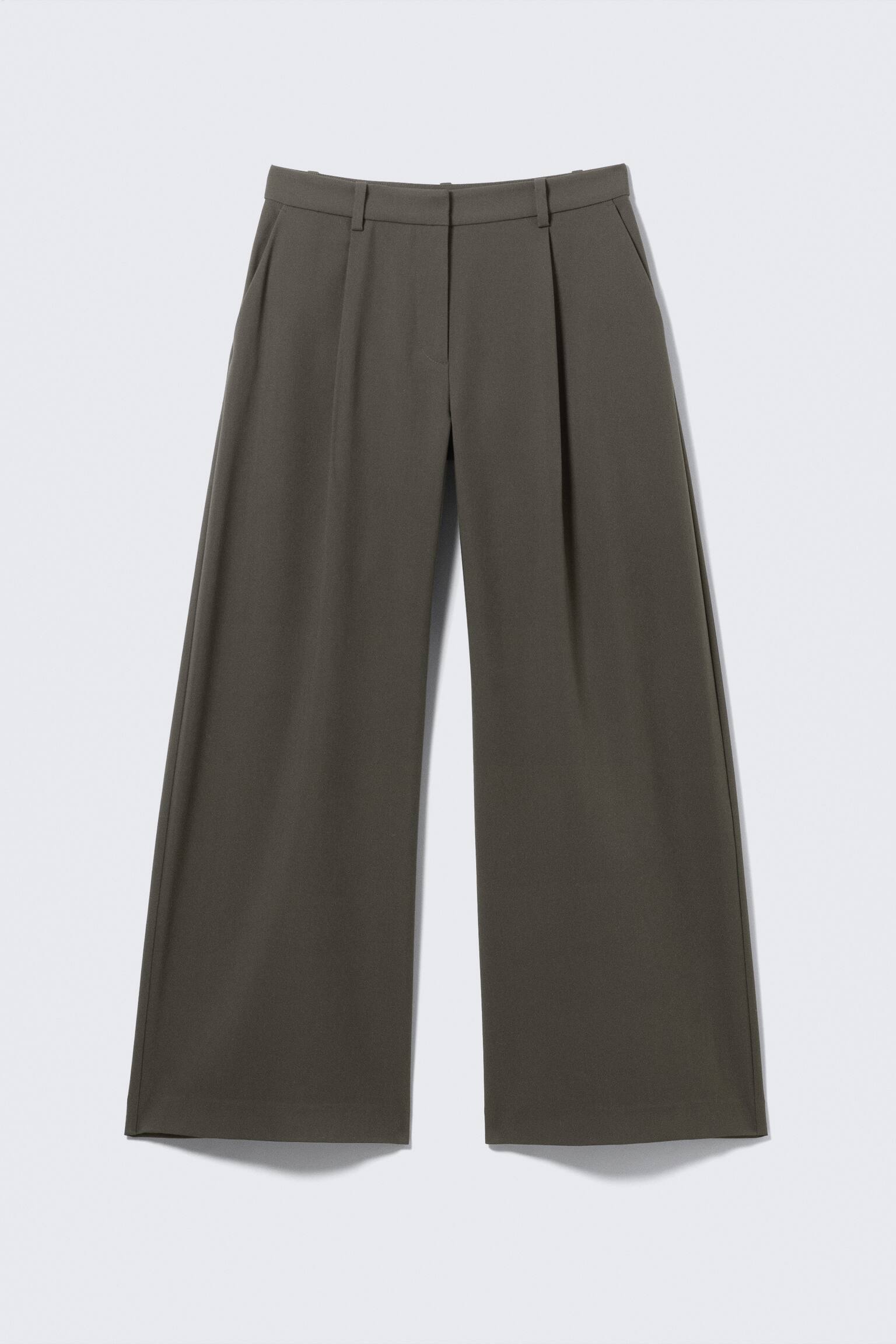 Pantaloni wide in tessuto per abiti a vita bassa - Grigio scuro/Grigio mélange a righe/Nero - 2
