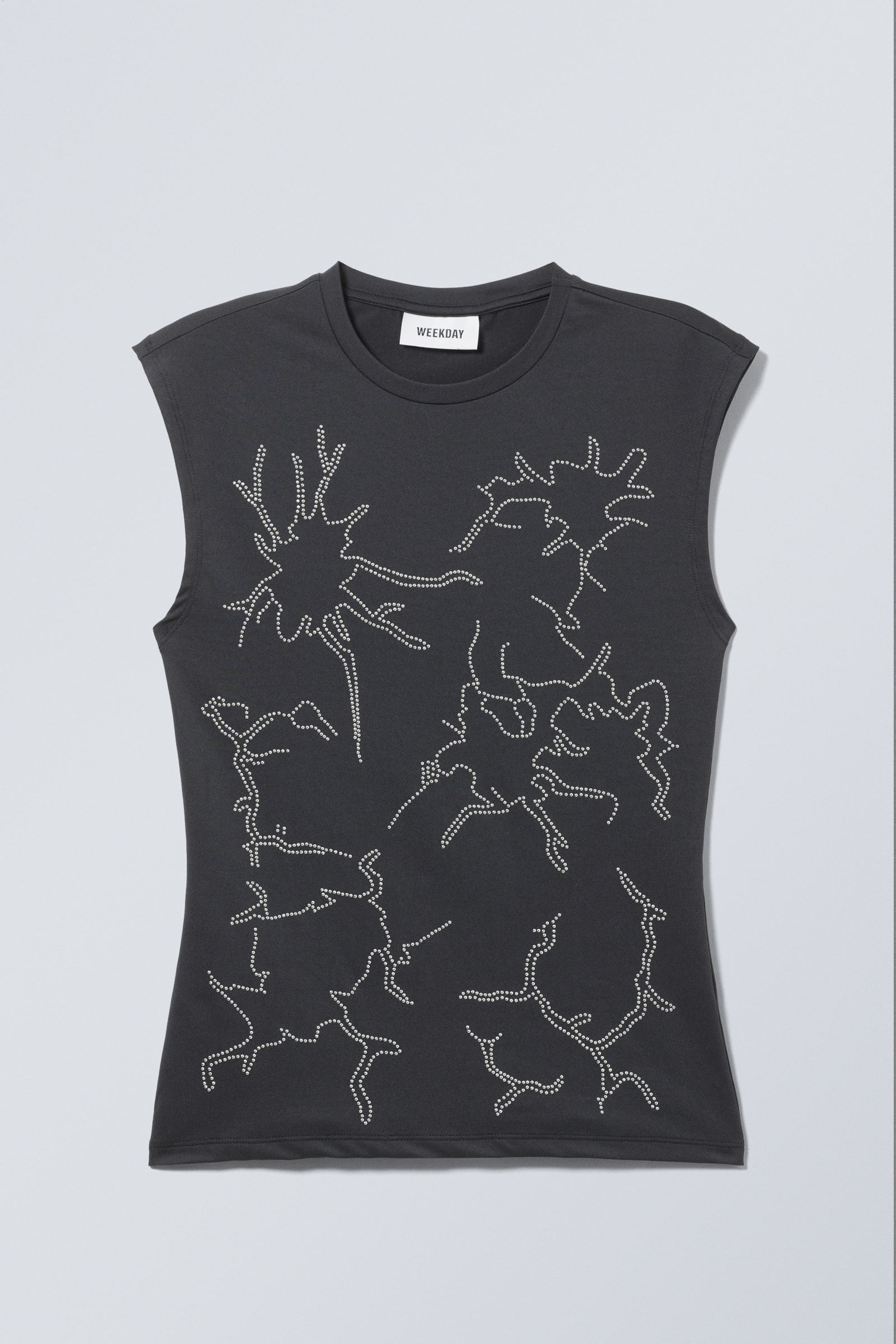 Dark Grey - Slim Sleeveless Stud Top - 1