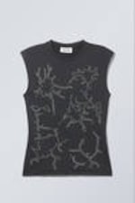 Dark Grey - Slim Sleeveless Stud Top - 0