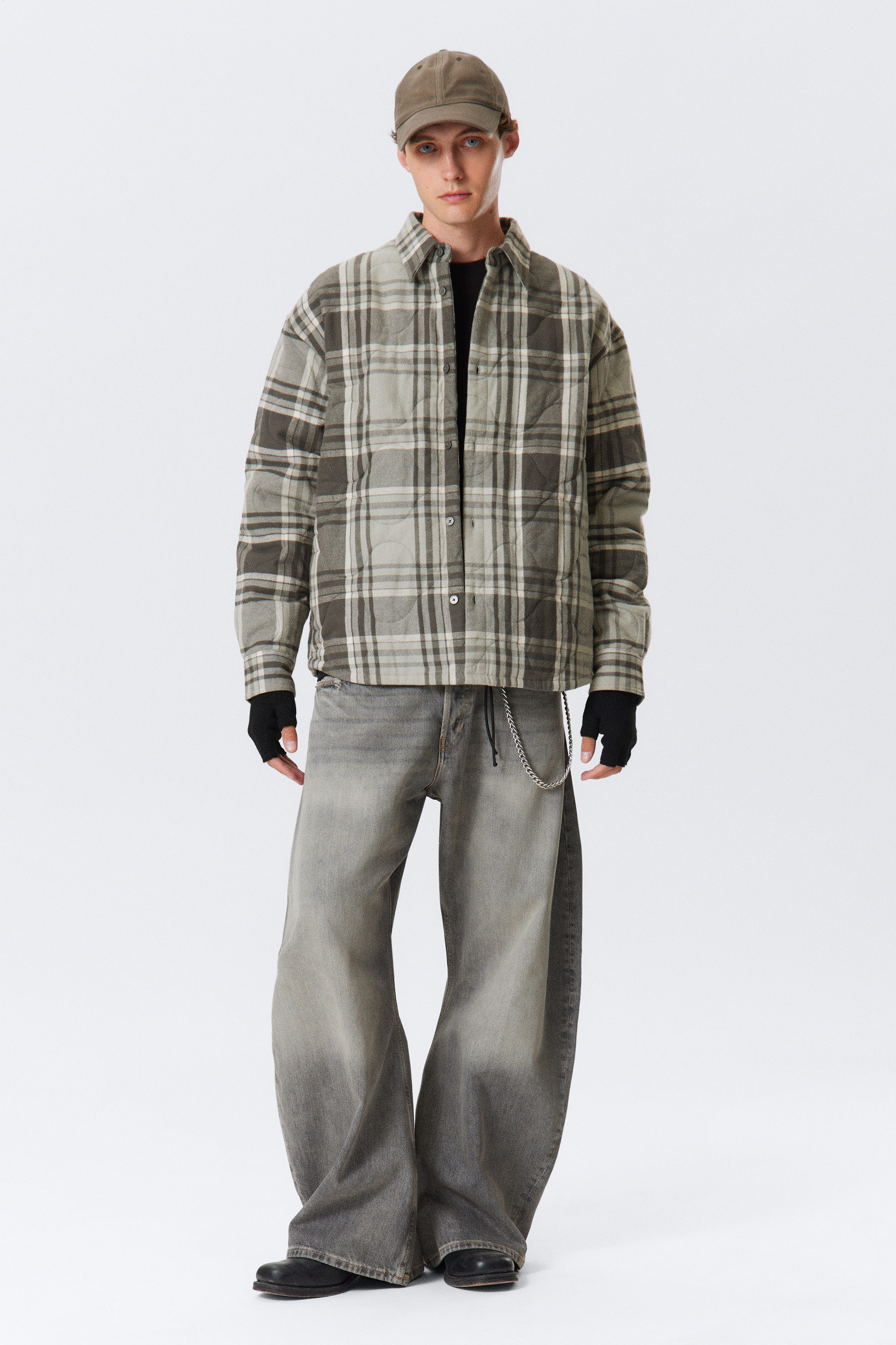 Grijs geruit - GEWATTEERD FLANELLEN OVERSHIRTJACK - 1