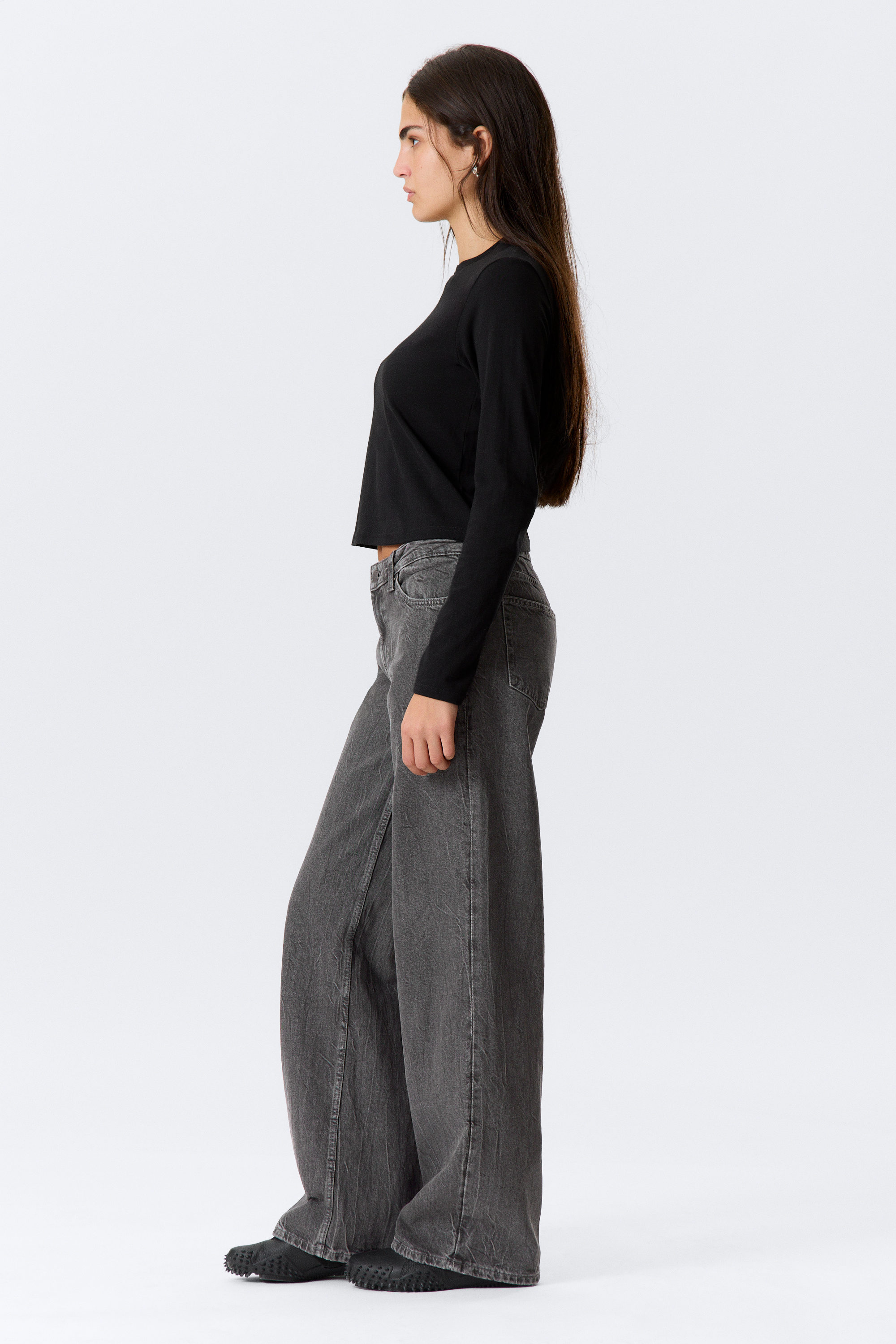 Risso Black - Black - Ample Low Waist Loose Wide Leg Jeans - 2