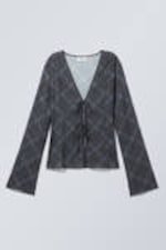 Dark Grey - Long Sleeve Tie Blouse - 0