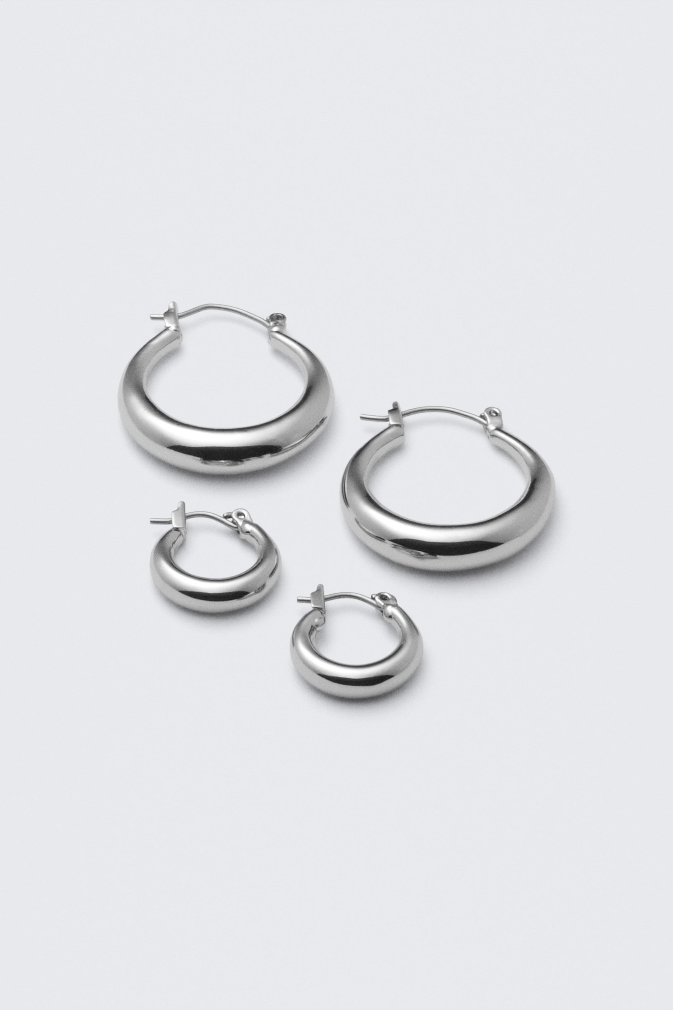 Silver - 2-pack Polished Hoop Earrings - 1