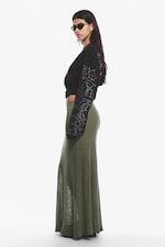 Dusty Khaki Green - Sheer Cotton Knit Maxi Skirt - 0