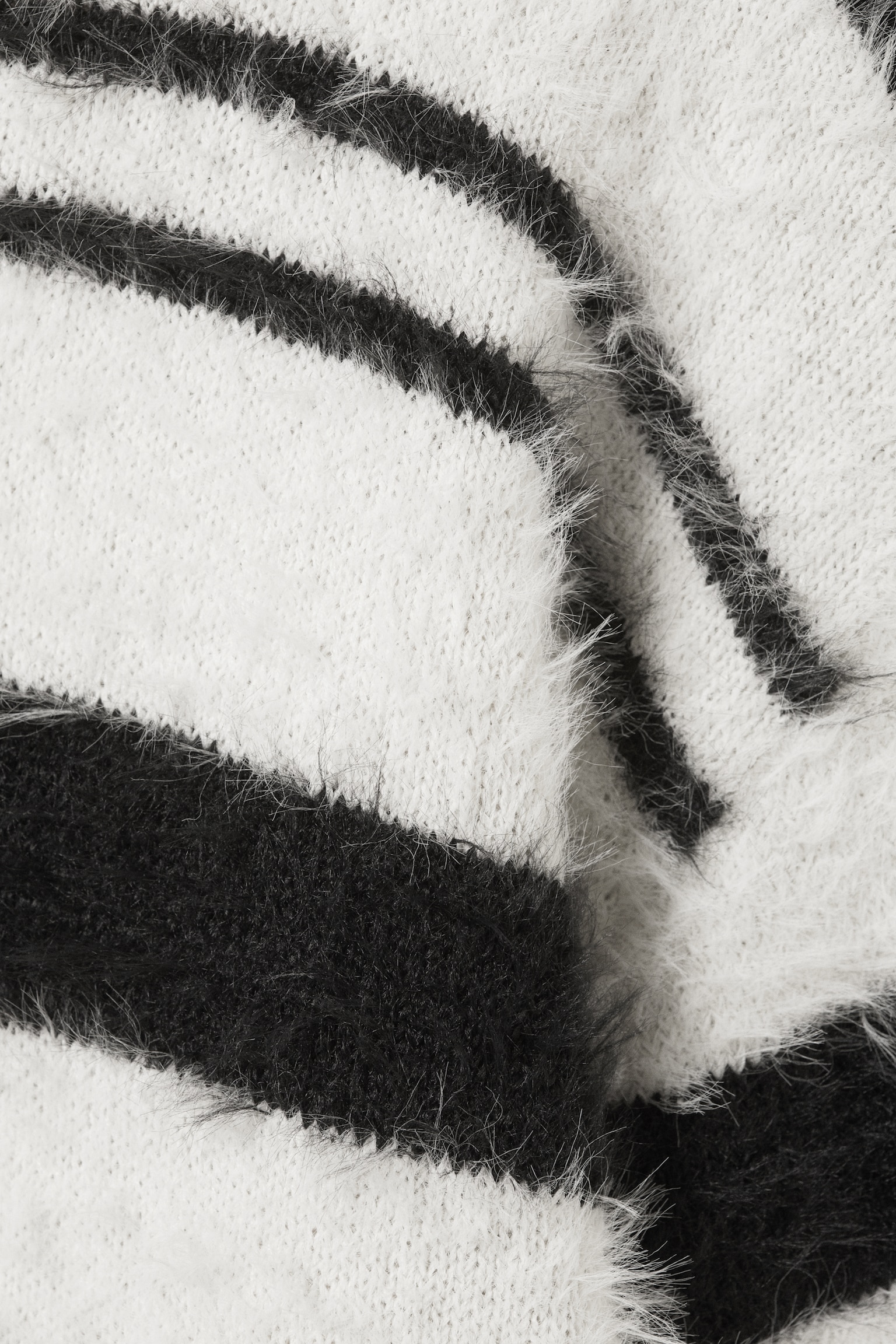 Relaxed Striped Knitted Sweater - Black & White Stripes - 5