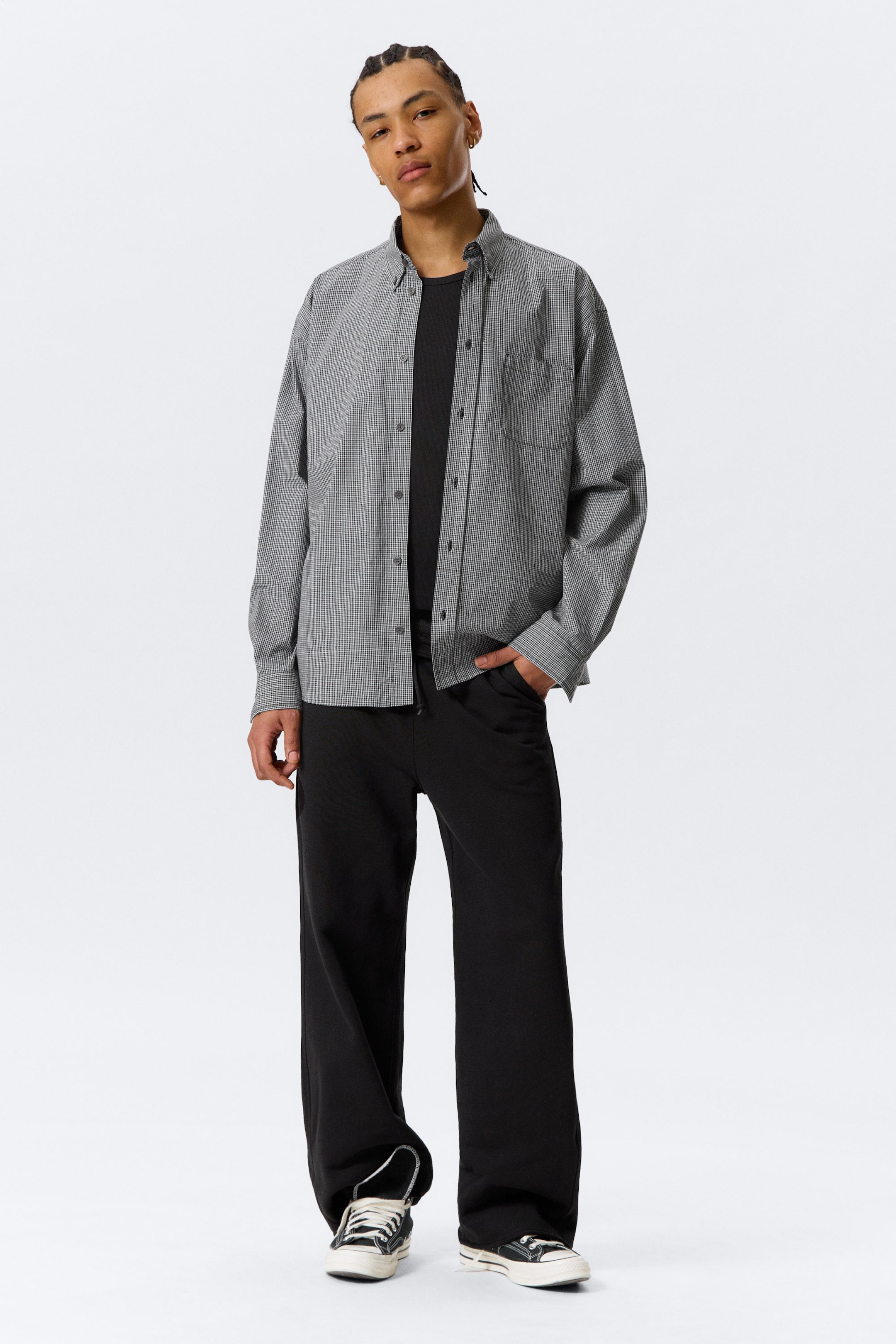 Zwart geruit - Ruimvallend popeline overhemd met knopen - 2